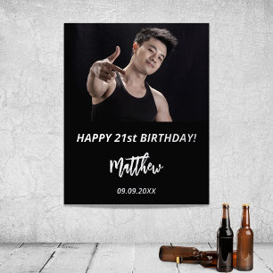 Birthday party black silver glitter photo foil prints