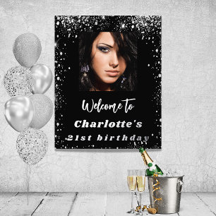 Birthday party black silver glitter photo welcome foil prints