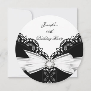 Birthday Party Black White Lace Diamond Top 2 Invitation