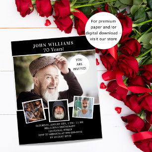 Birthday party black white photo budget invitation