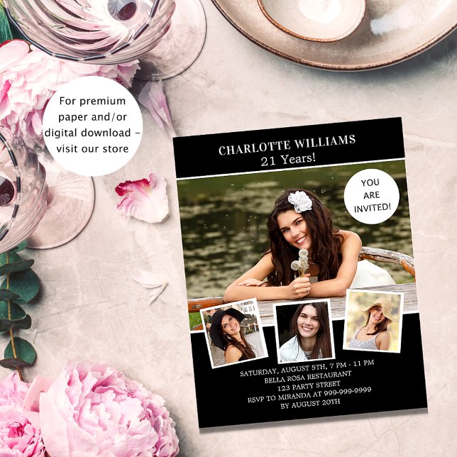 Birthday party black white photo budget invitation flyer (Creator Uploaded)