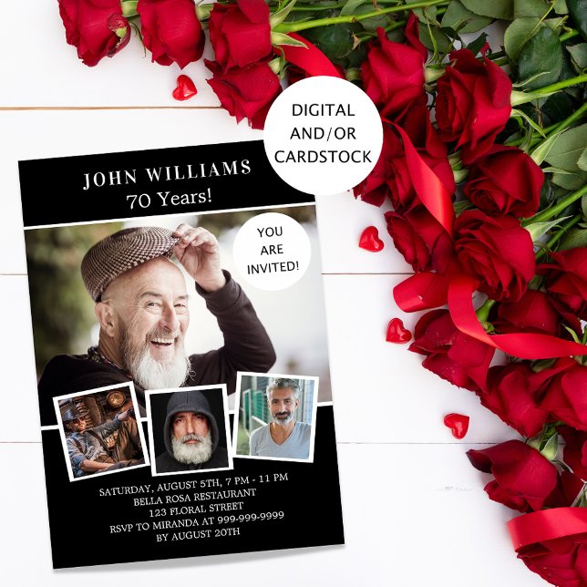 Birthday party black white photo collage invitation (Creator Uploaded)