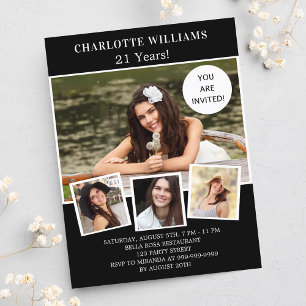 Birthday party black white photo collage invitation postcard