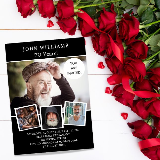 Birthday party black white photo collage luxury invitation (Creator Uploaded)