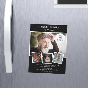 Birthday party black white photo collage luxury magnetic invitation