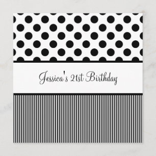 Birthday Party Black & White Spots Stripes Invitation