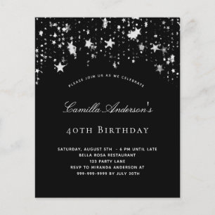 Birthday party black white stars budget invitation flyer