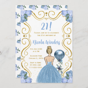 Birthday Party Blonde Princess in Blue Invitation