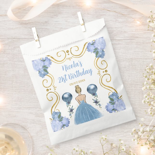 Birthday Party Blonde Princess in Dusty Blue Favour Bag (Clipped)