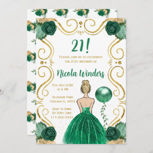 Birthday Party Blonde Princess in Green Invitation