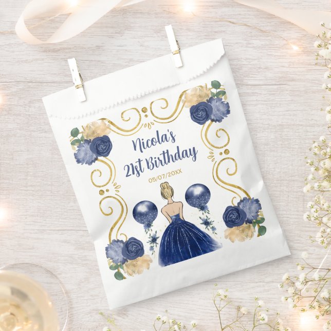Birthday Party Blonde Princess in Navy Blue Favour Bag (Clipped)