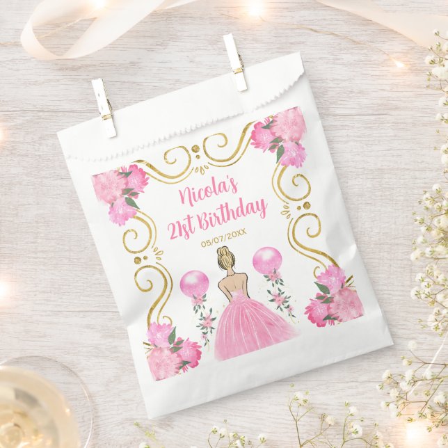 Birthday Party Blonde Princess in Pink Favour Bag (Clipped)