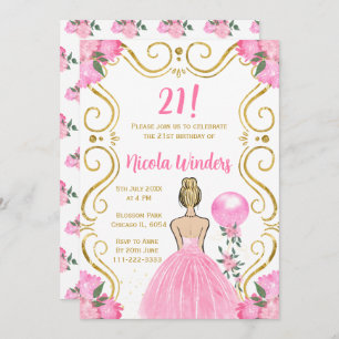 Birthday Party Blonde Princess in Pink Invitation