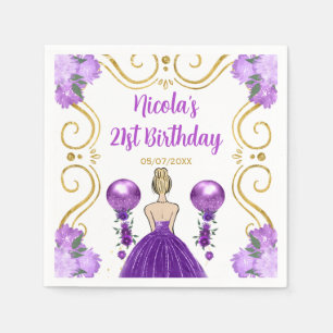Birthday Party Blonde Princess in Purple Napkin