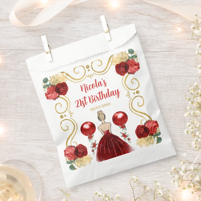 Birthday Party Blonde Princess in Red Favour Bag (Clipped)