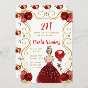 Birthday Party Blonde Princess in Red Invitation