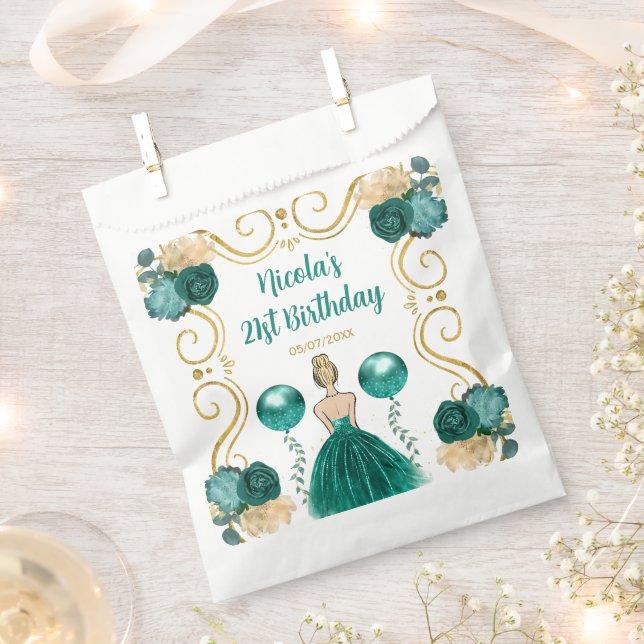 Birthday Party Blonde Princess in Teal Favour Bag (Clipped)