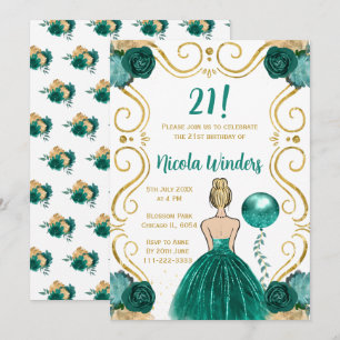 Birthday Party Blonde Princess in Teal Invitation
