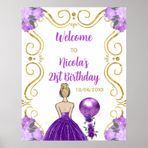 Birthday Party Blonde Princess Purple Welcome Poster