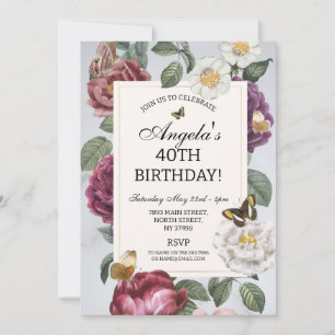 Birthday Party Bloom Butterfly Floral Vintage Invitation
