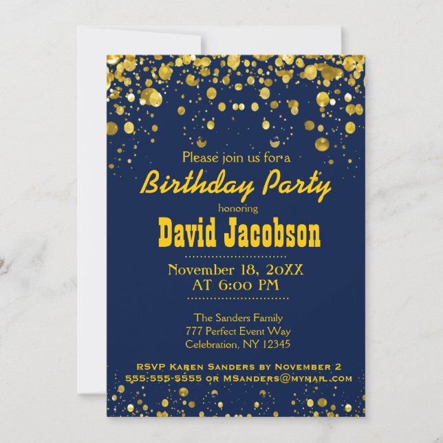 Birthday Party | Blue and Gold Invitation (Front)