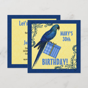 Birthday Party Blue and Yellow Macaw Parrot Invitation