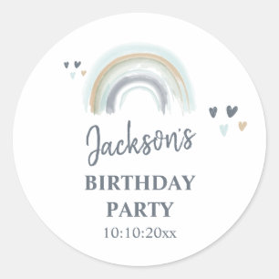 Birthday Party Blue Boho Rainbow  Classic Round St Classic Round Sticker