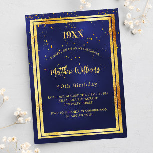 Birthday party blue gold year birth invitation postcard