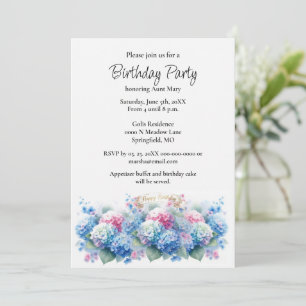 Birthday Party Blue Hydrangea Flower Invitation