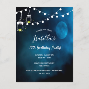 Birthday party blue moon lights mason jars Invitation Postcard