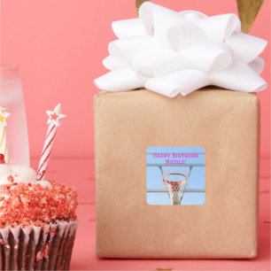 Birthday Party Blue Sky Hoop Basketball Sports Square Sticker