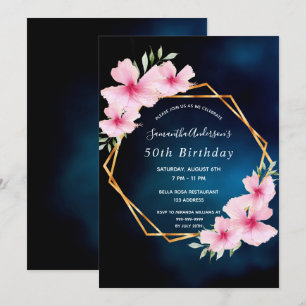 Birthday party blue sky pink flowers invitation