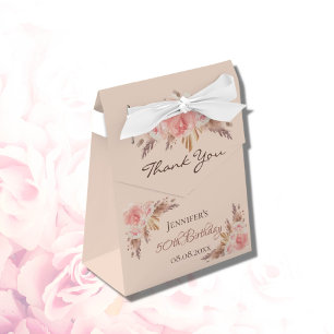 Birthday Party blush pampas grass floral thank you Favour Box
