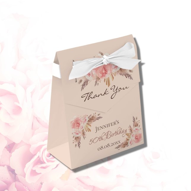 Birthday Party blush pampas grass floral thank you Favour Box (Creator Uploaded)
