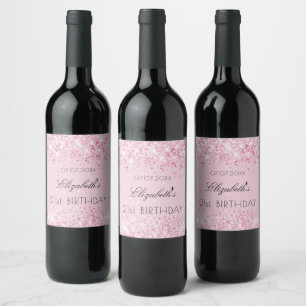 Birthday party blush pink confetti name wine label
