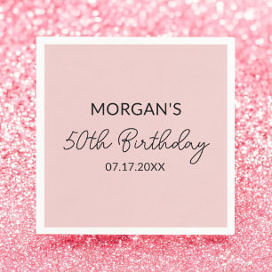 Birthday Party Blush Pink Cute Name Napkin