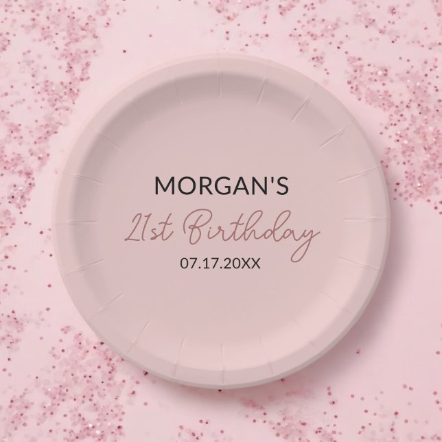 Birthday Party Blush Pink Cute Name Paper Plate (Creator Uploaded)