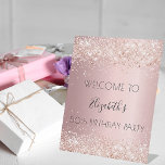 Birthday party blush pink glitter dust welcome pedestal sign<br><div class="desc">A sign for a girly and glamourous 50th (or any age) birthday party.  A dusty rose gradient background with faux glitter dust. Personalise and add a  text,  name and age 50. The name is written with a modern hand lettered style script.</div>