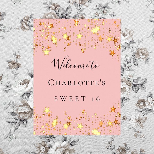 Birthday party blush pink gold stars welcome poster (Creator Uploaded)