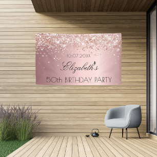 Birthday party blush pink rose gold glitter dust banner