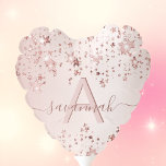 Birthday party blush pink rose gold stars monogram balloon<br><div class="desc">Girly and trendy balloons for a 21st (or any age) birthday party. A feminine blush background decorated with rose gold coloured stars dripping. Personalise and add your name and monogram letter. The name is written with a modern hand lettered style script with swashes. To keep the swashes only delete the...</div>