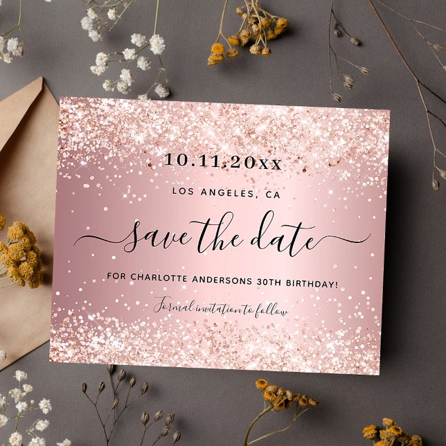 Birthday party blush pink save the date card (Creator Uploaded)