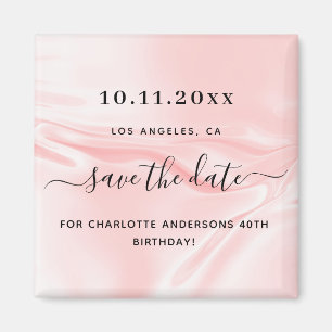 Birthday party blush pink silk satin save the date magnet