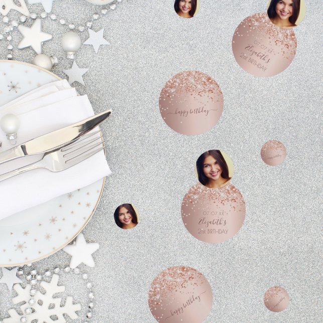 Birthday party blush rose gold photo confetti (Creator Uploaded)
