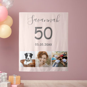 Birthday party blush rose gold photo tapestry