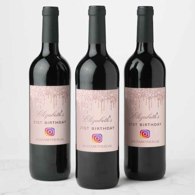 Birthday Party blush rose Instagram photo  Wine Label (Bottles)