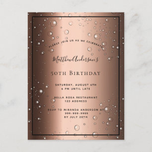 Birthday party bronze black bubble invitation postcard
