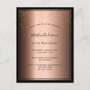 Birthday Party bronze brown black invitation Postcard