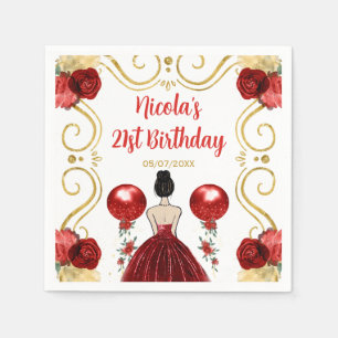 Birthday Party Brown Hair Princess in Red Napkin