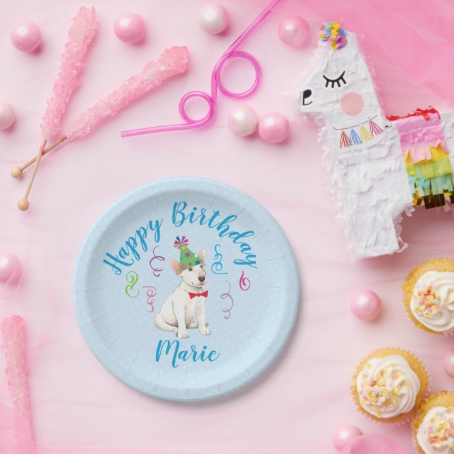 Birthday Party Bull Terrier Paper Plate (Party)